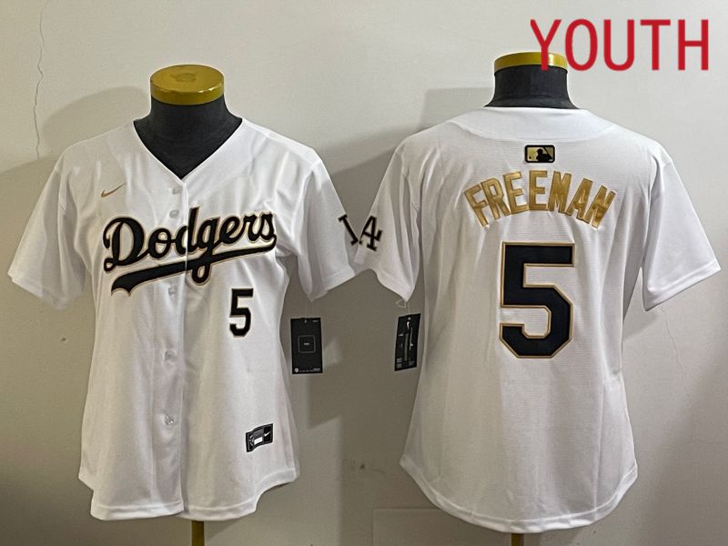 Youth Los Angeles Dodgers #5 Freeman White Gold Game 2024 Nike MLB Jersey style 1209